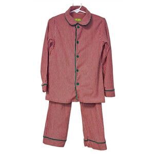 BeMine Collection Pajamas Sz. 6 Red/White Green Piping Boys Button Pull-On
